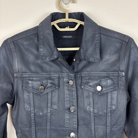 J Brand Slim Denim Jacket Medium Faith Dark Wash Coated Denim JB000897 - Picture 5 of 13